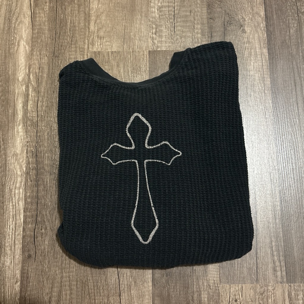 Brandy Melville Black Crop Top with White Cross